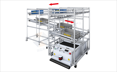 AGV周轉(zhuǎn)車+物料架(單側(cè)型) AGV周轉(zhuǎn)車+物料架(單側(cè)型)